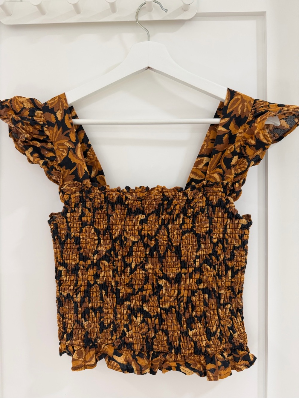 Sezane Mustard Floral Smocked Sundress by